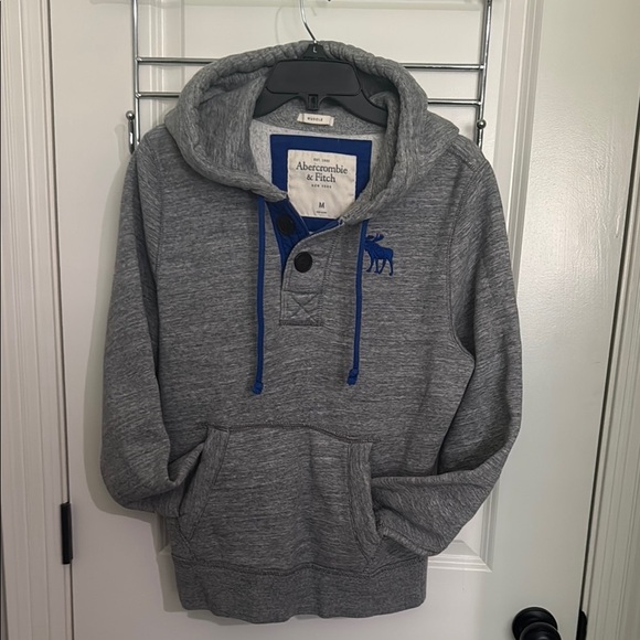 Abercrombie & Fitch Muscle Gray and Blue Hooded Sweatshirt - Picture 3 of 11
